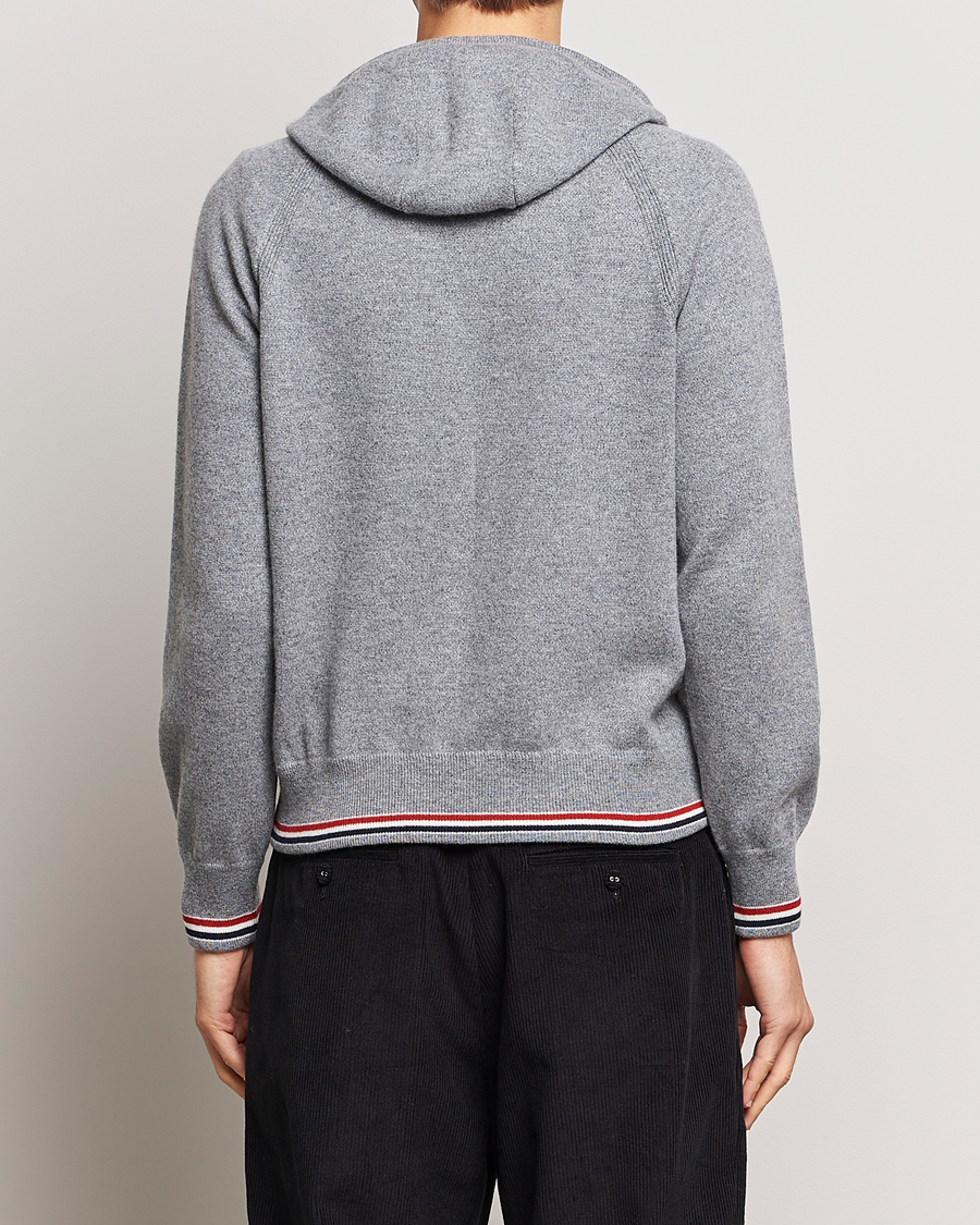 Hombres | Jerséis y prendas de punto | Thom Browne | Cashmere Jersey Full Zip Hoodie Light Grey