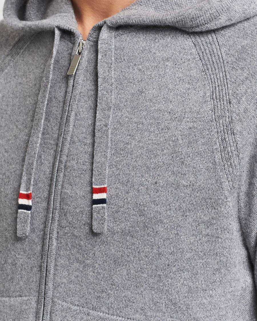 Hombres | Jerséis y prendas de punto | Thom Browne | Cashmere Jersey Full Zip Hoodie Light Grey
