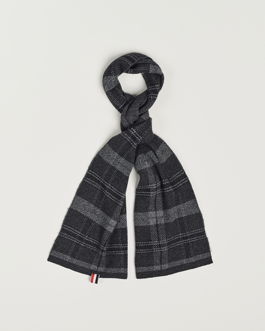 Hombres | Thom Browne Wool/Cashmere Tartan Jacquard Scarf Dark Grey | Thom Browne | Wool/Cashmere Tartan Jacquard Scarf Dark Grey