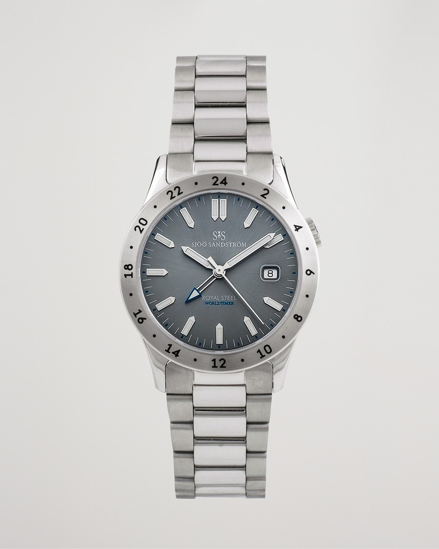Hombres | Sjöö Sandström Pre-Owned Royal Steel Worldtimer 36mm SS-1836-WT Steel/Grey | Sjöö Sandström Pre-Owned | Royal Steel Worldtimer 36mm SS-1836-WT Steel/Grey
