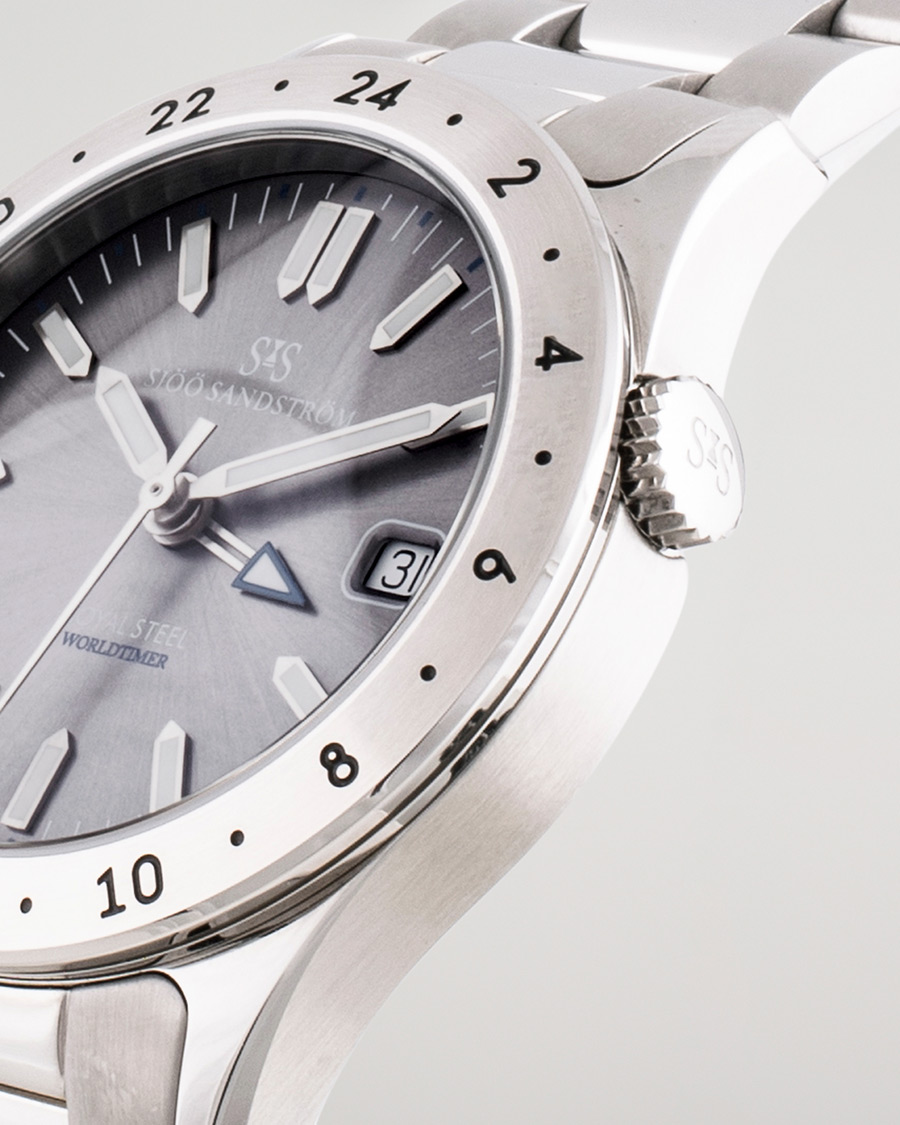 Hombres | Sjöö Sandström Pre-Owned Royal Steel Worldtimer 36mm SS-1836-WT Steel/Grey | Sjöö Sandström Pre-Owned | Royal Steel Worldtimer 36mm SS-1836-WT Steel/Grey