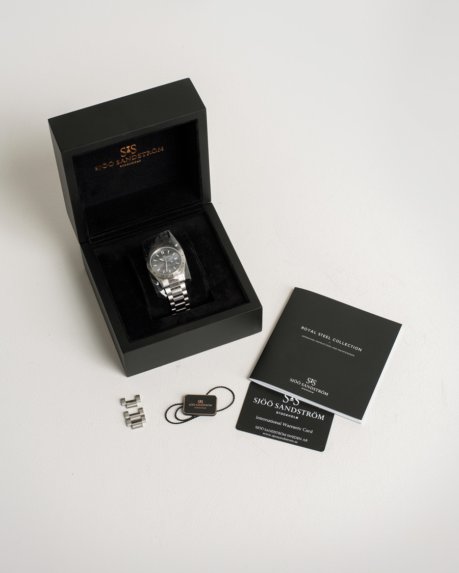 Hombres | Sjöö Sandström Pre-Owned Royal Steel Worldtimer 36mm SS-1836-WT Steel/Grey | Sjöö Sandström Pre-Owned | Royal Steel Worldtimer 36mm SS-1836-WT Steel/Grey