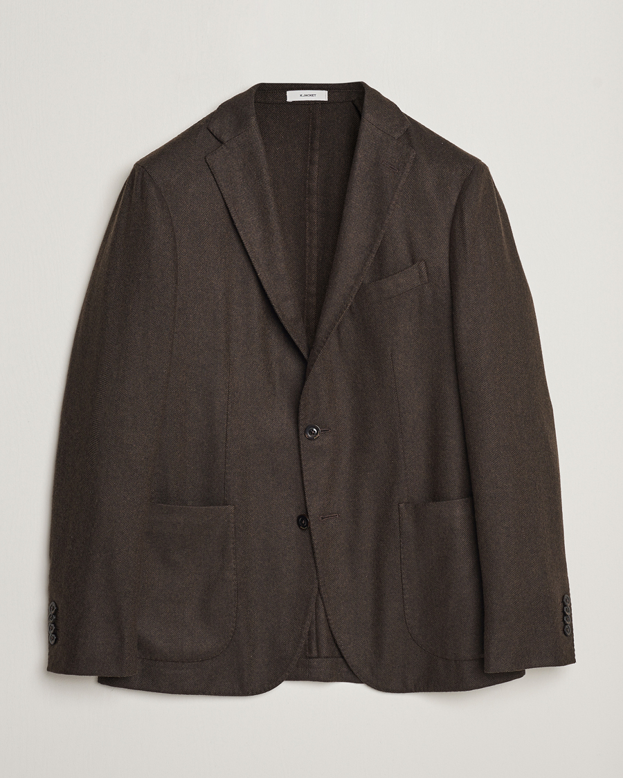 Hombres | Blazers | Boglioli | K Jacket Wool Herringbone Blazer Dark Brown
