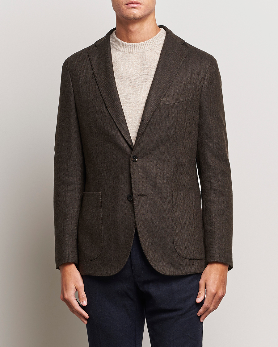 Hombres | Blazers | Boglioli | K Jacket Wool Herringbone Blazer Dark Brown
