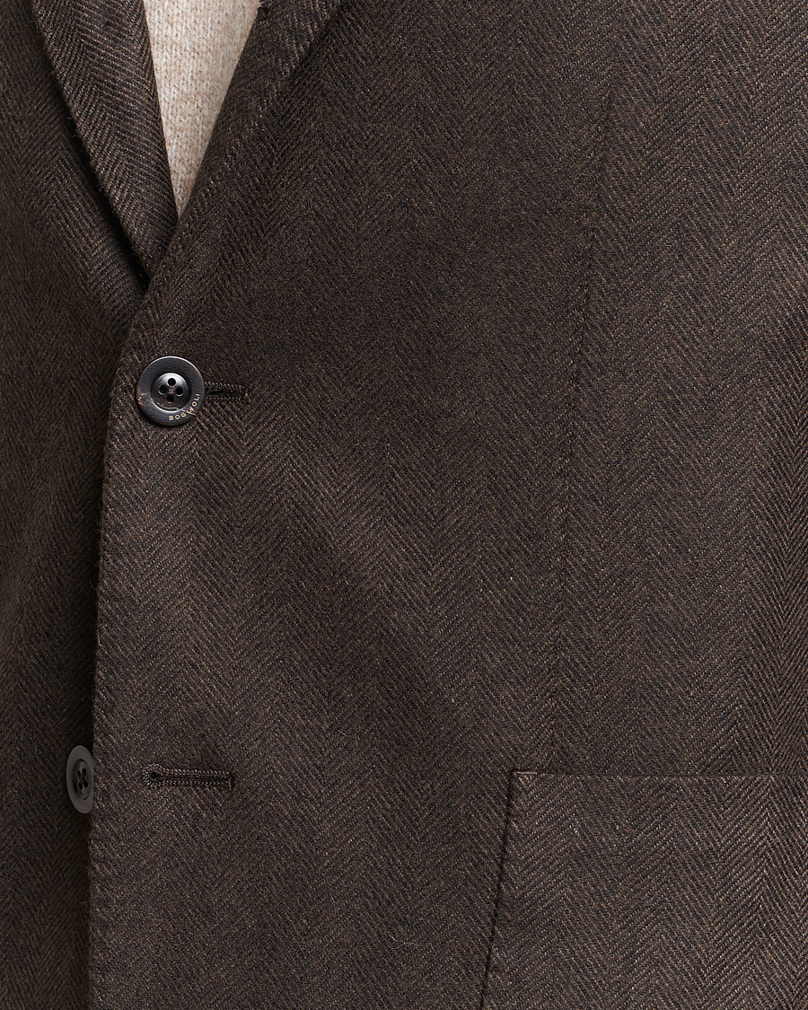 Hombres | Blazers | Boglioli | K Jacket Wool Herringbone Blazer Dark Brown