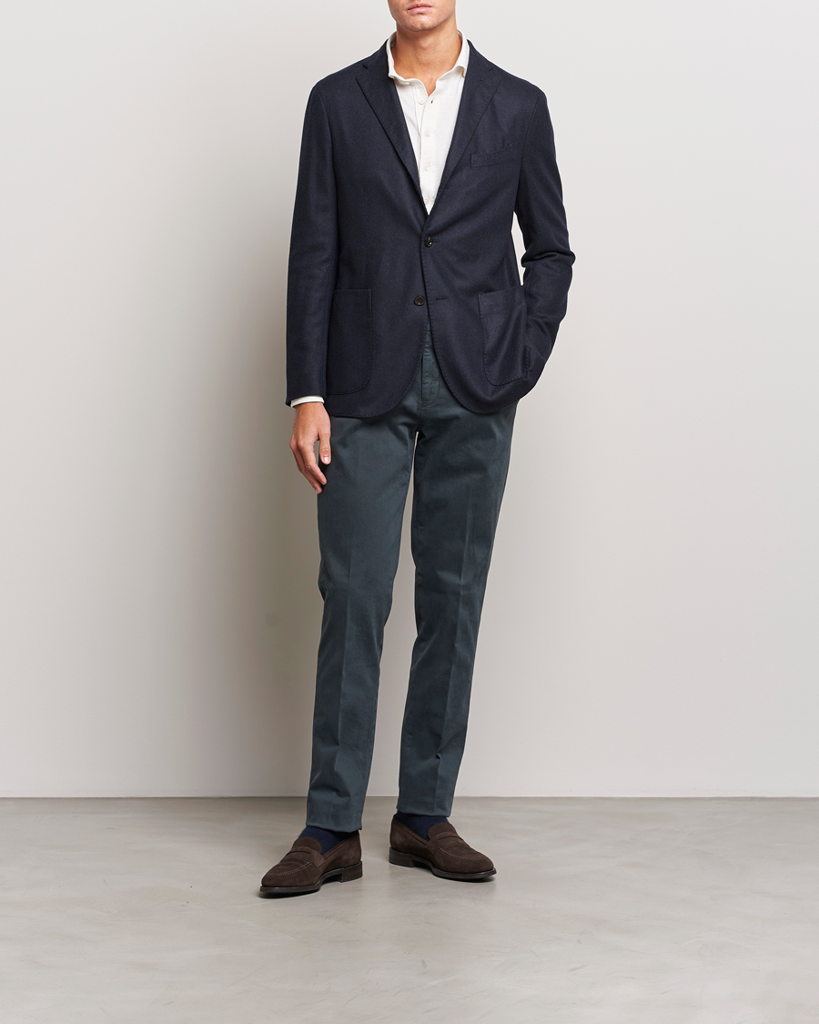 Hombres | Blazers | Boglioli | K Jacket Dyed Flannel Check Blazer Navy