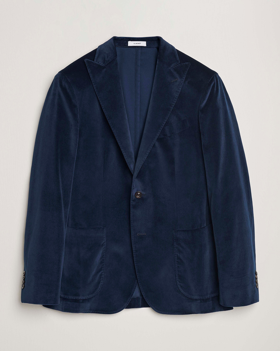 Hombres | Blazers | Boglioli | K Jacket Peak Lapel Velvet Blazer Navy