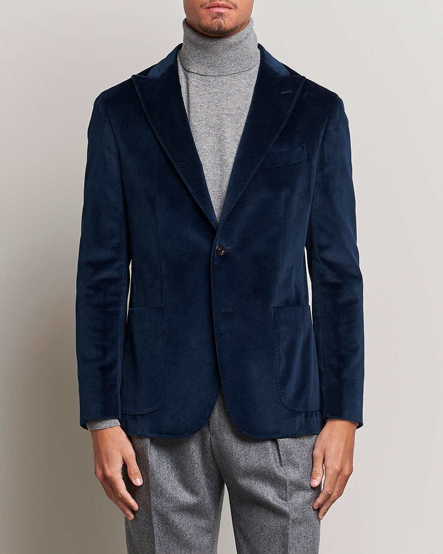 Hombres | Blazers | Boglioli | K Jacket Peak Lapel Velvet Blazer Navy