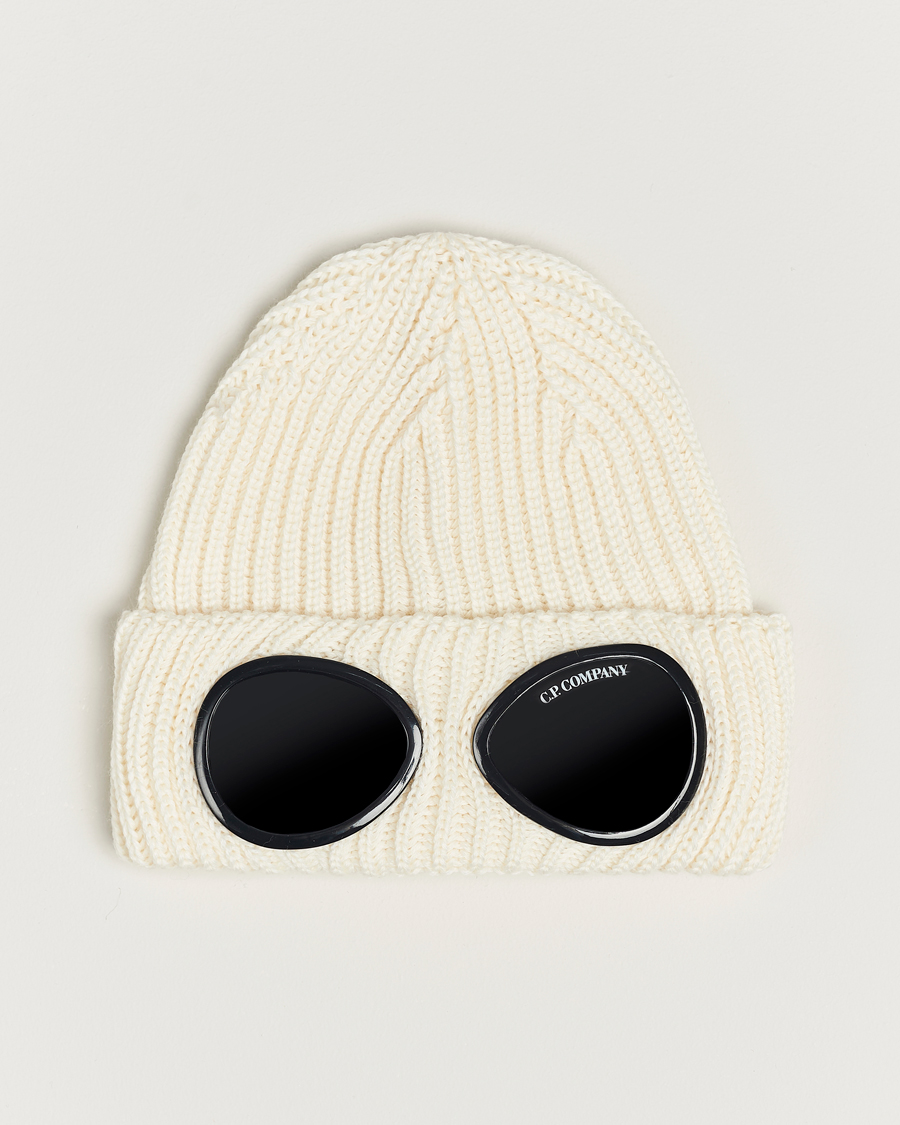 Hombres | C.P. Company Knitted Merino Goggle Beanie White | C.P. Company | Knitted Merino Goggle Beanie White