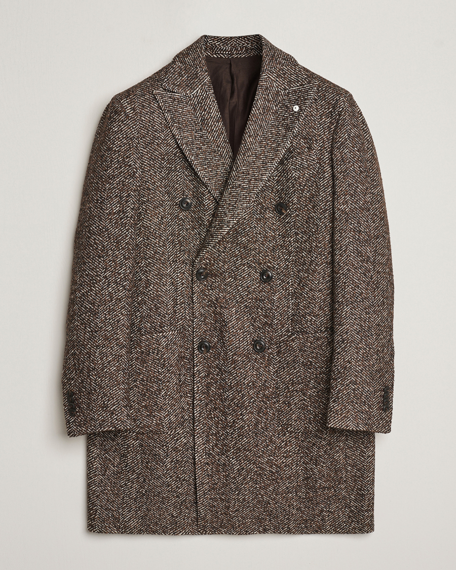 Hombres | Abrigos y chaquetas | L.B.M. 1911 | Double Breasted Herringbone Wool Coat Brown