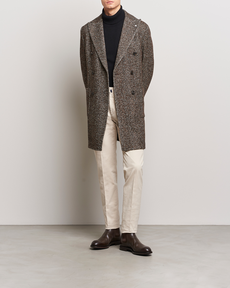 Hombres | Abrigos y chaquetas | L.B.M. 1911 | Double Breasted Herringbone Wool Coat Brown