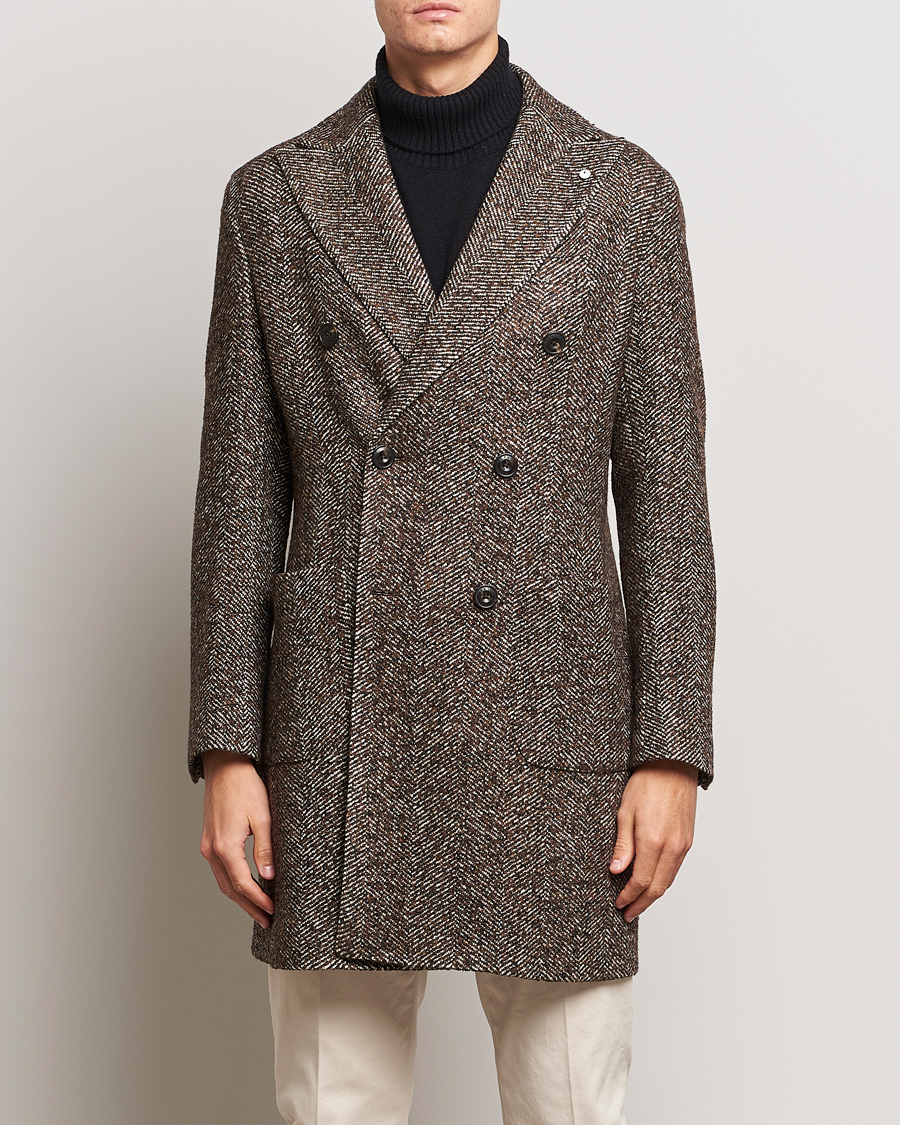 Hombres | Abrigos y chaquetas | L.B.M. 1911 | Double Breasted Herringbone Wool Coat Brown