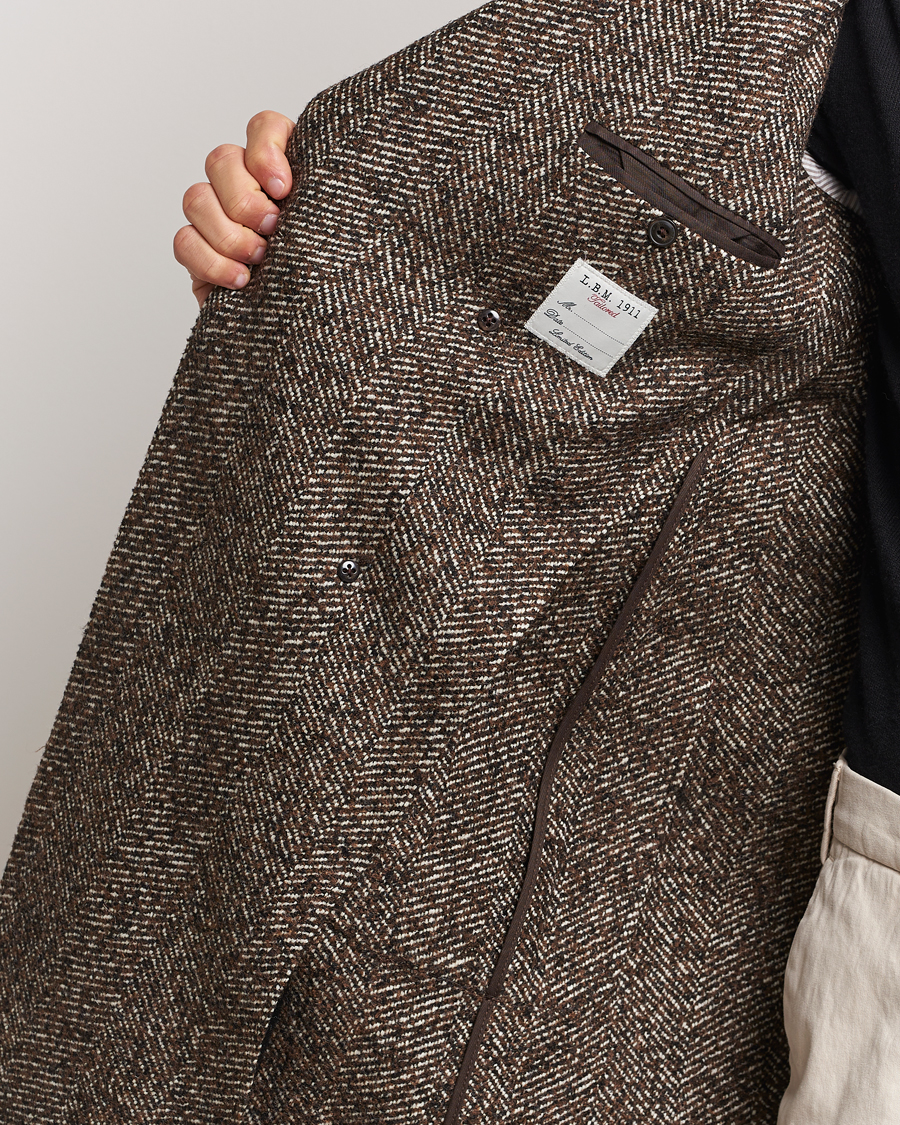 Hombres | Abrigos y chaquetas | L.B.M. 1911 | Double Breasted Herringbone Wool Coat Brown