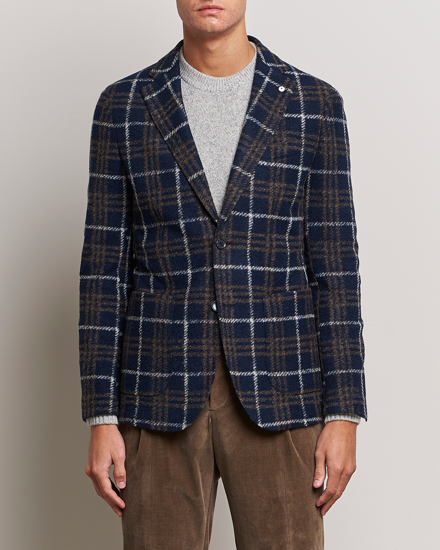 Hombres | Blazers | L.B.M. 1911 | Jack Checked Wool Jersey Blazer Navy