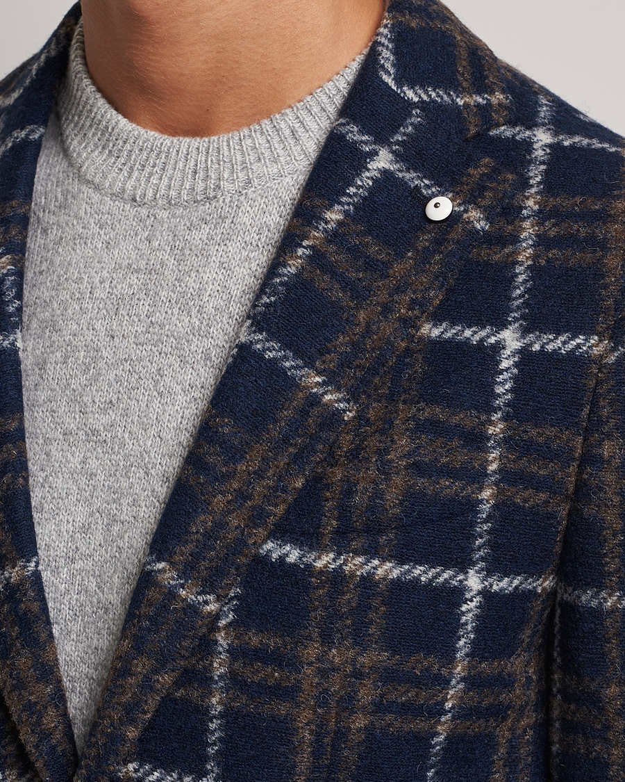 Hombres | Blazers | L.B.M. 1911 | Jack Checked Wool Jersey Blazer Navy