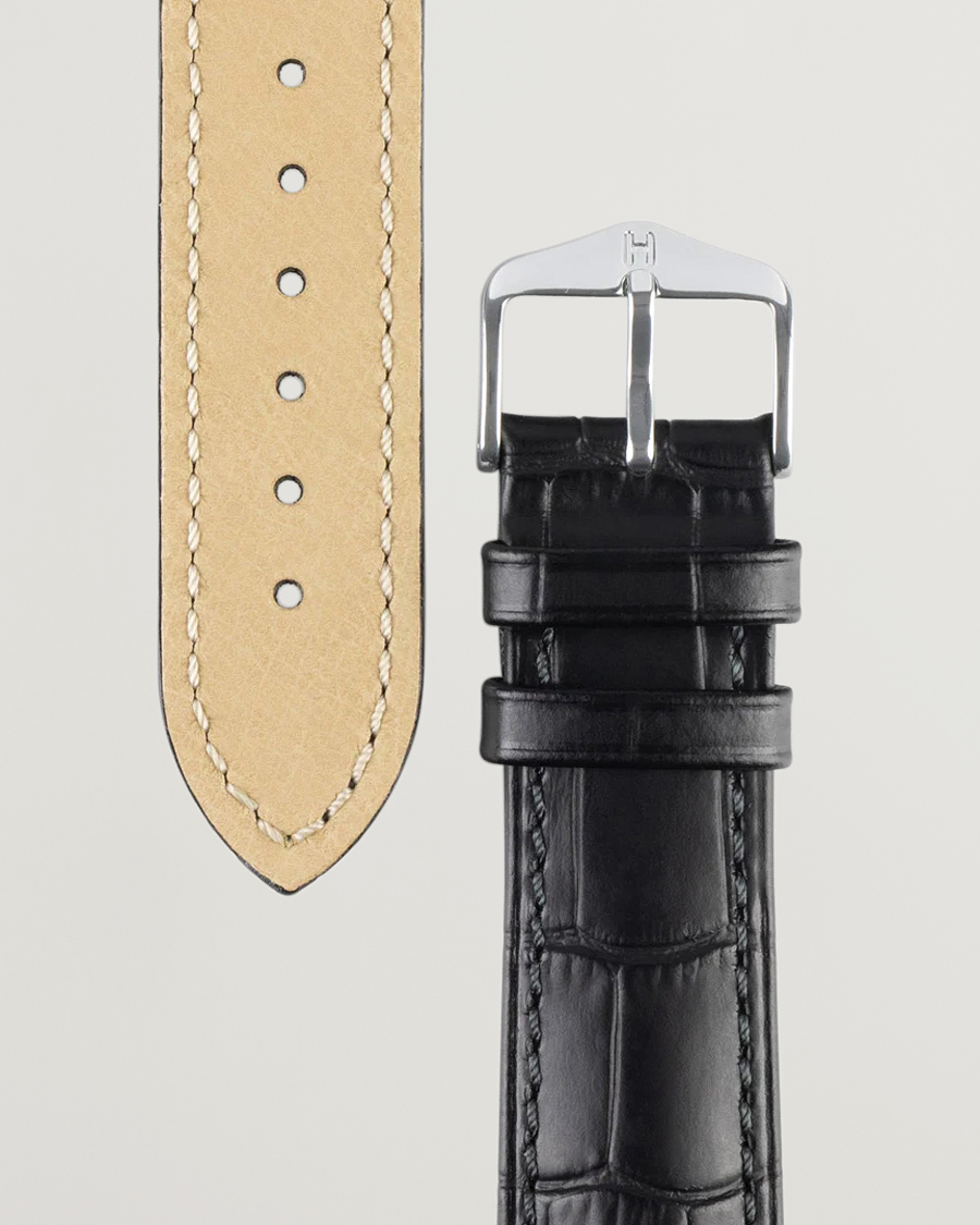 Hombres | Correas de reloj | HIRSCH | Duke Embossed Leather Watch Strap Black