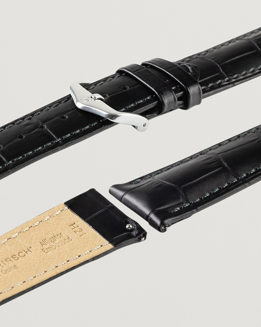 Hombres | Correas de reloj | HIRSCH | Duke Embossed Leather Watch Strap Black