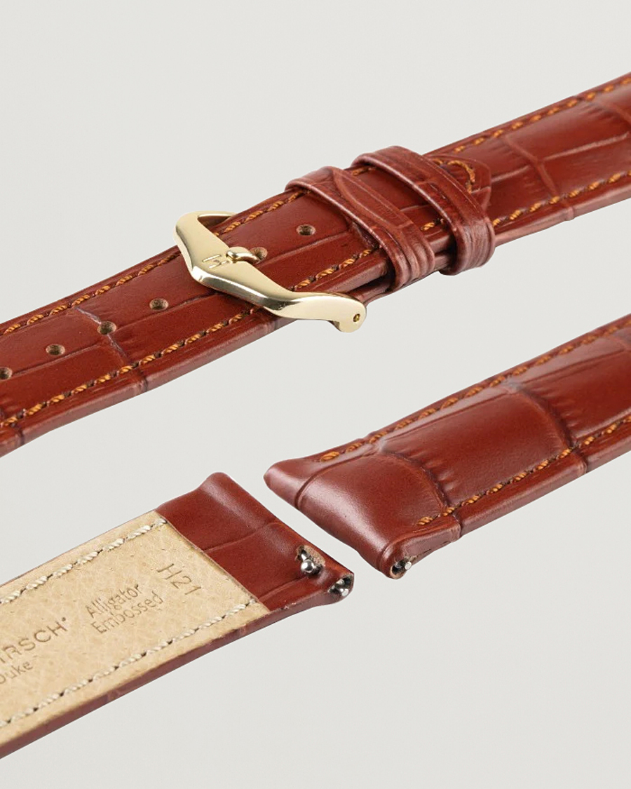 Hombres | Correas de reloj | HIRSCH | Duke Embossed Leather Watch Strap Golden Brown