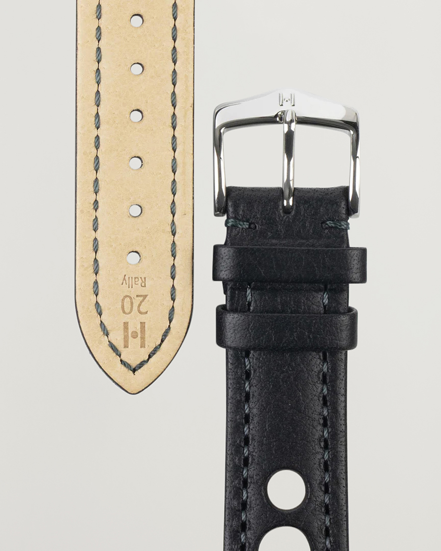Hombres |  | HIRSCH | Rally Natural Leather Racing Watch Strap Black
