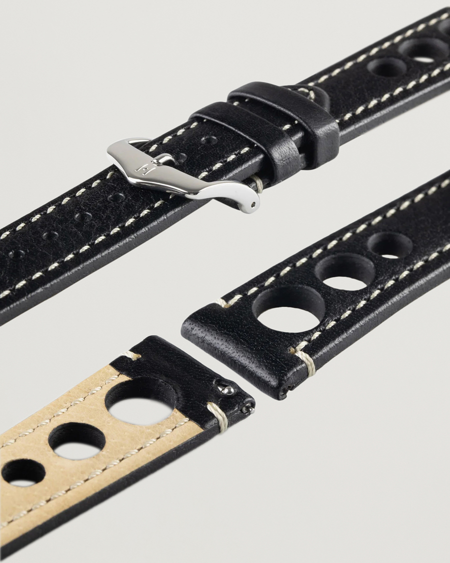 Hombres | Correas de reloj | HIRSCH | Rally Natural Leather Racing Watch Strap Black