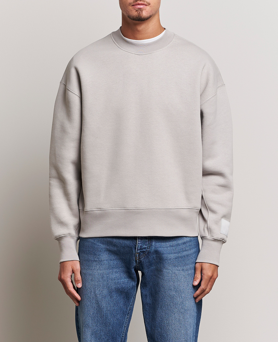 Hombres | Jerséis y prendas de punto | AMI | Brushed Cotton Crew Neck Sweatshirt Pearl Grey