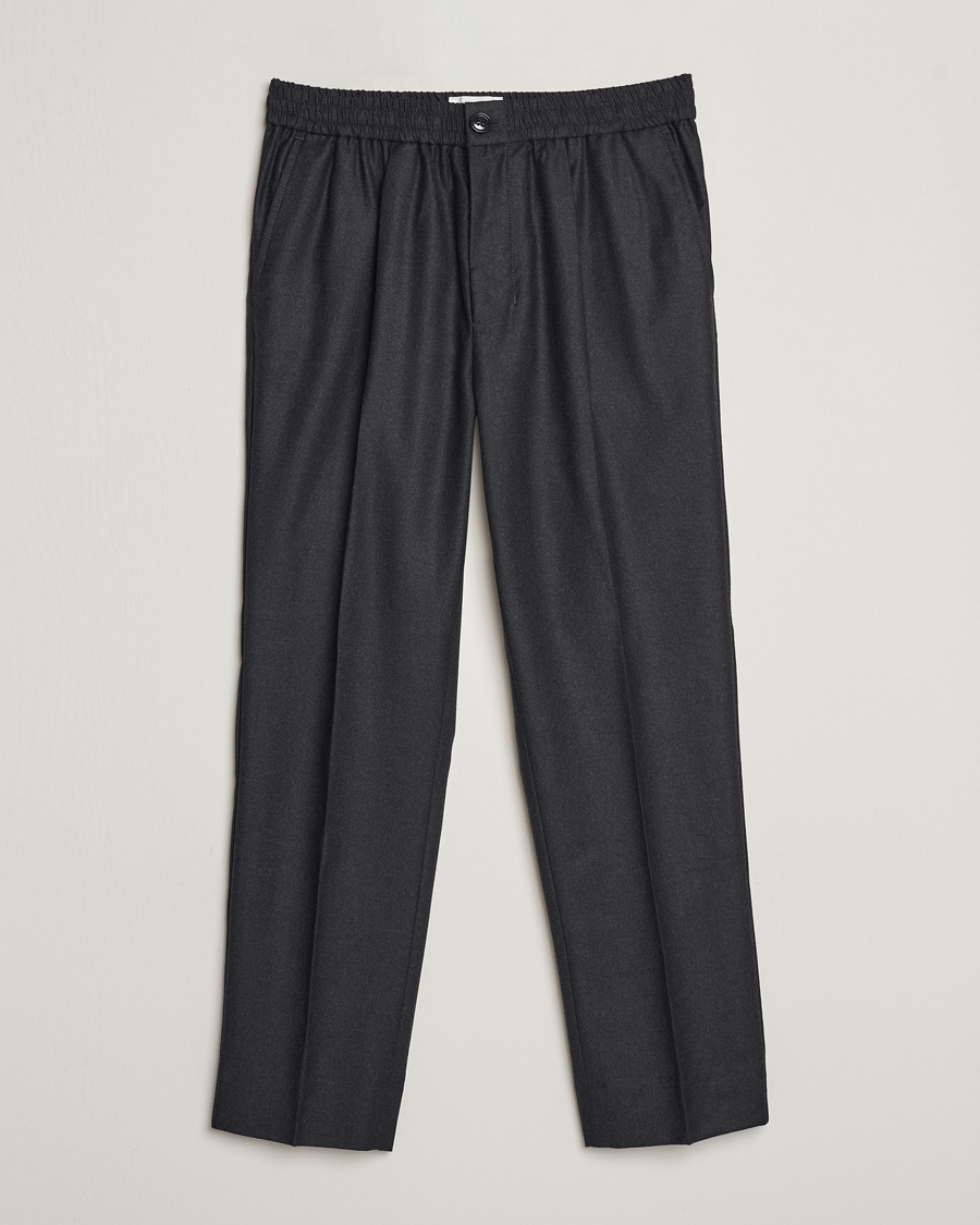 Hombres | Pantalones | AMI | Flannel Drawstring Trousers Heather Grey