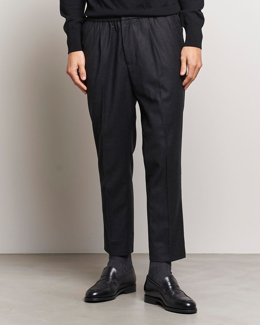 Hombres | Pantalones | AMI | Flannel Drawstring Trousers Heather Grey