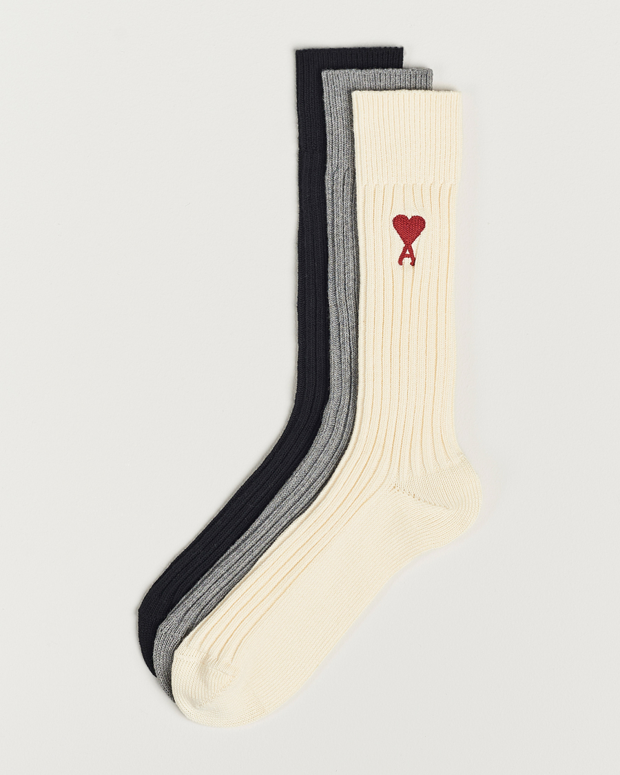 Hombres | Ropa interior y calcetines | AMI | 3-Pack Heart Logo Socks White/Grey/Black