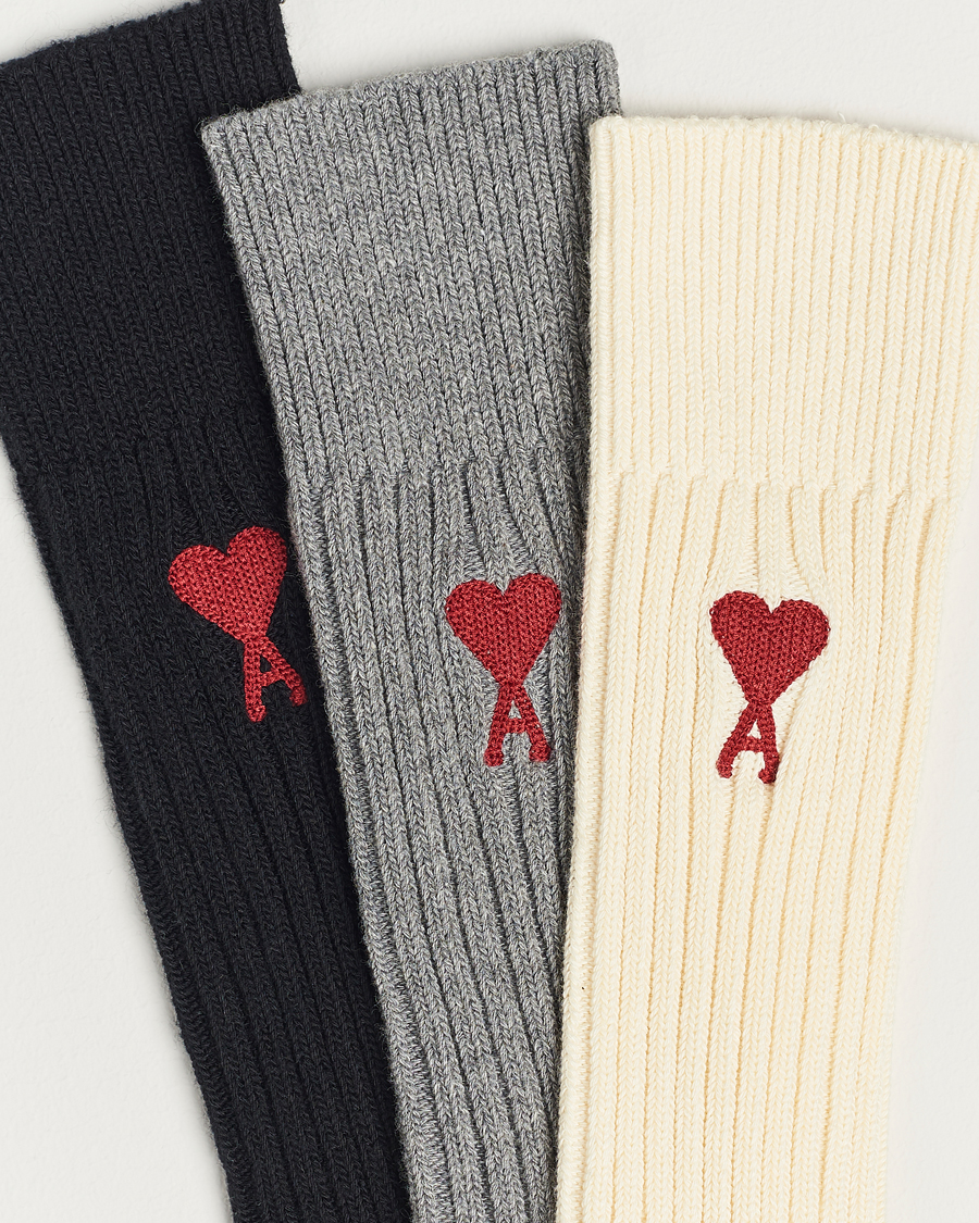 Hombres |  | AMI | 3-Pack Heart Logo Socks White/Grey/Black