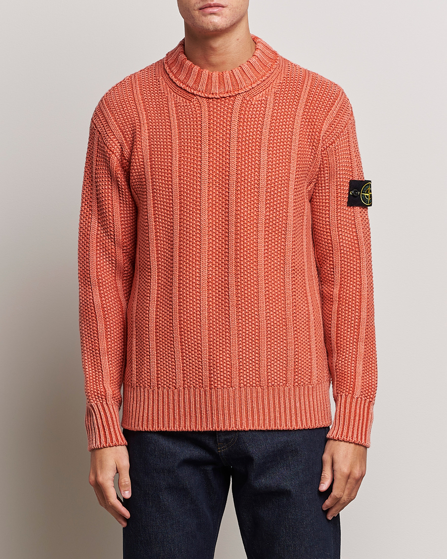 Hombres | Jerséis y prendas de punto | Stone Island | Knitted Wool Crewneck Orange Red