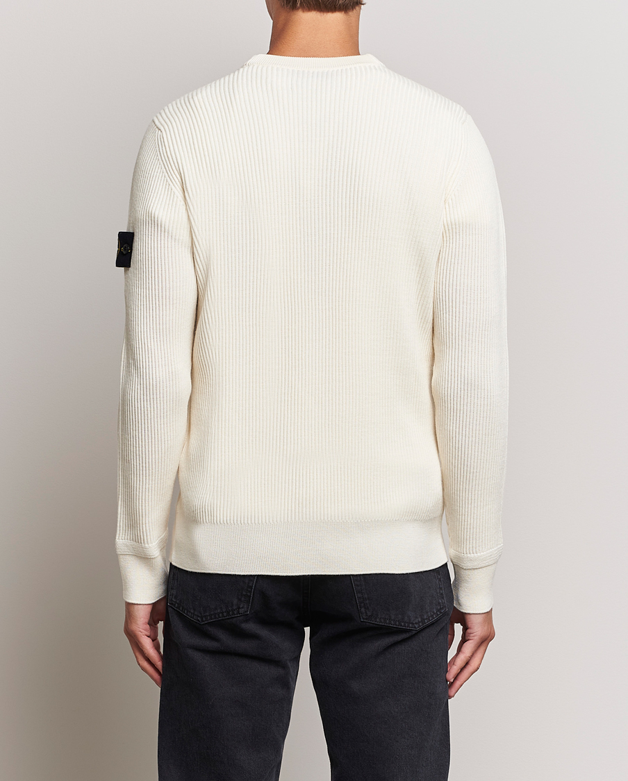Hombres | Jerséis y prendas de punto | Stone Island | Rib Knitted Wool Sweater Natural