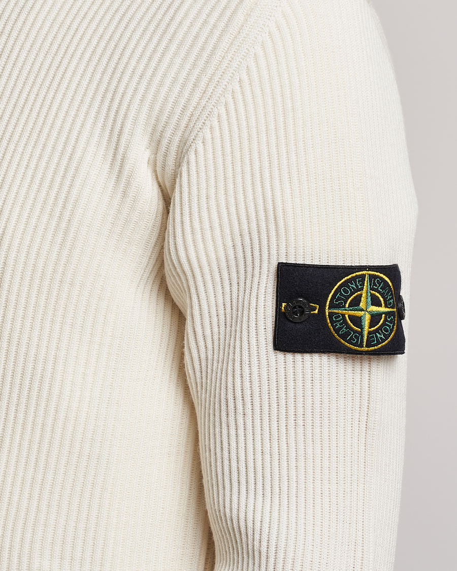 Hombres | Jerséis y prendas de punto | Stone Island | Rib Knitted Wool Sweater Natural