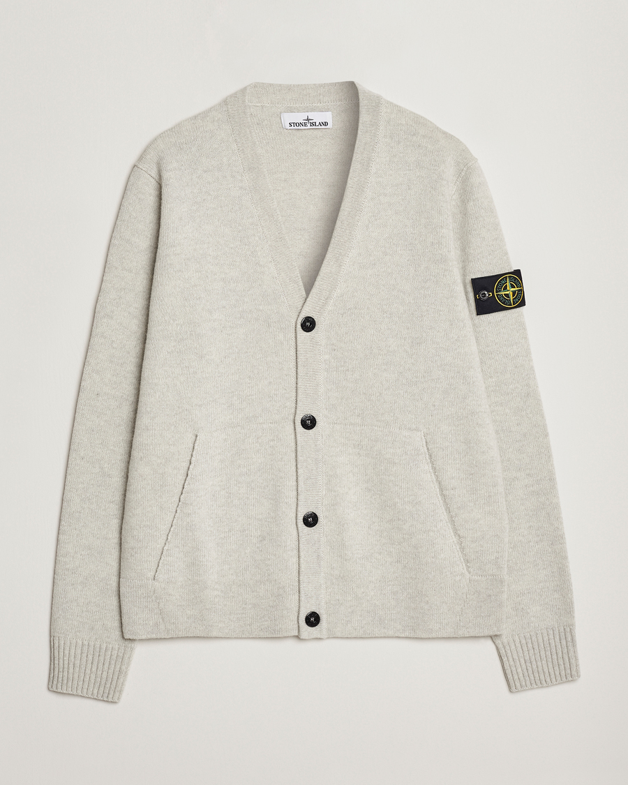 Hombres | Jerséis y prendas de punto | Stone Island | Knitted Geelong Wool Cardigan Pearl Grey