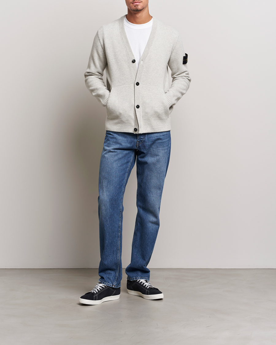 Hombres | Jerséis y prendas de punto | Stone Island | Knitted Geelong Wool Cardigan Pearl Grey