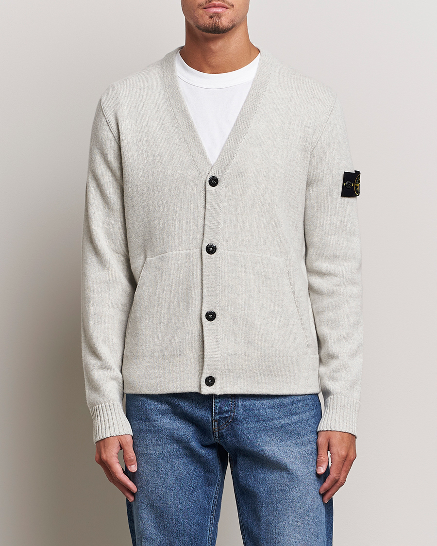 Hombres | Jerséis y prendas de punto | Stone Island | Knitted Geelong Wool Cardigan Pearl Grey