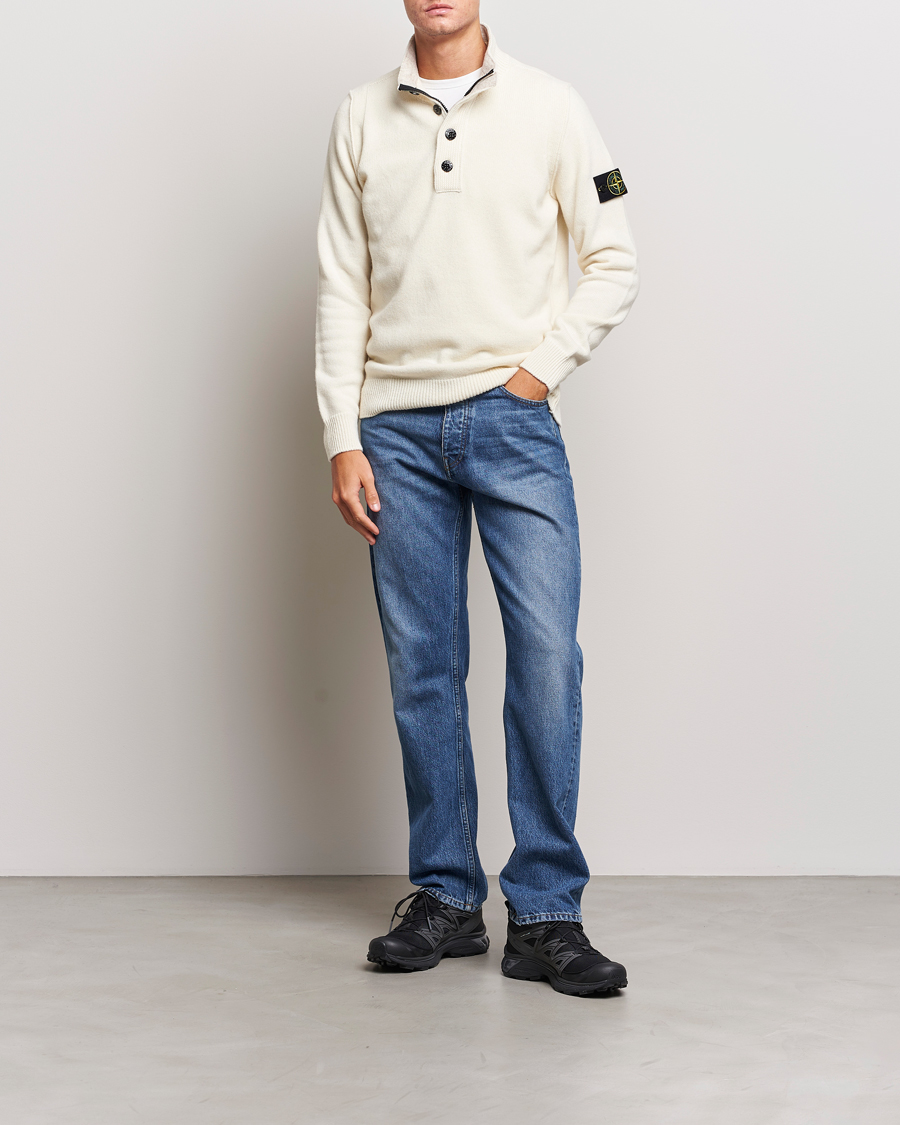Hombres | Jerséis y prendas de punto | Stone Island | Knitted Lambwool Half Button Zip Natural