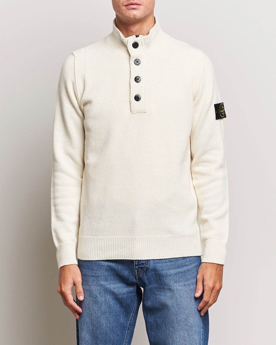 Hombres | Jerséis y prendas de punto | Stone Island | Knitted Lambwool Half Button Zip Natural