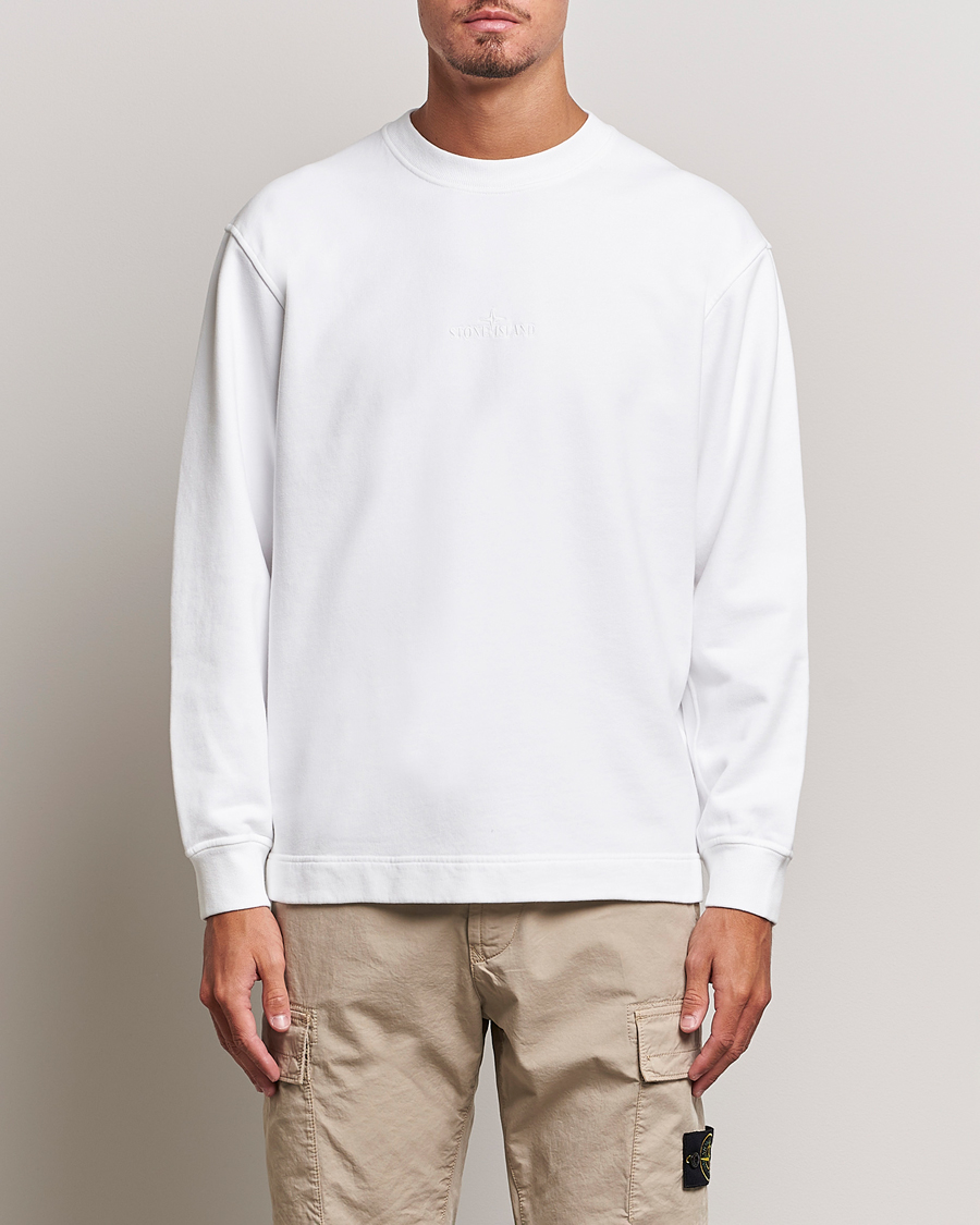 Hombres | Jerséis y prendas de punto | Stone Island | Garment Dyed Fleece Logo Sweatshirt White