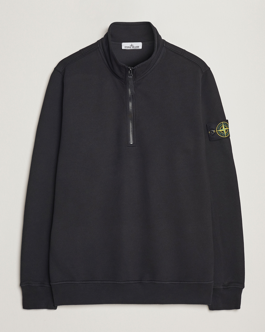Hombres | Jerséis y prendas de punto | Stone Island | Garment Dyed Fleece Half Zip Black