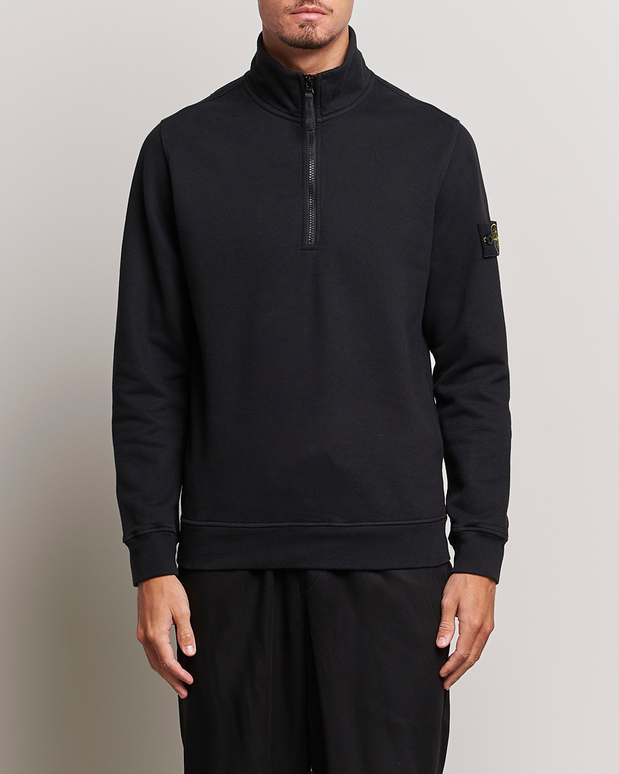 Hombres | Jerséis y prendas de punto | Stone Island | Garment Dyed Fleece Half Zip Black