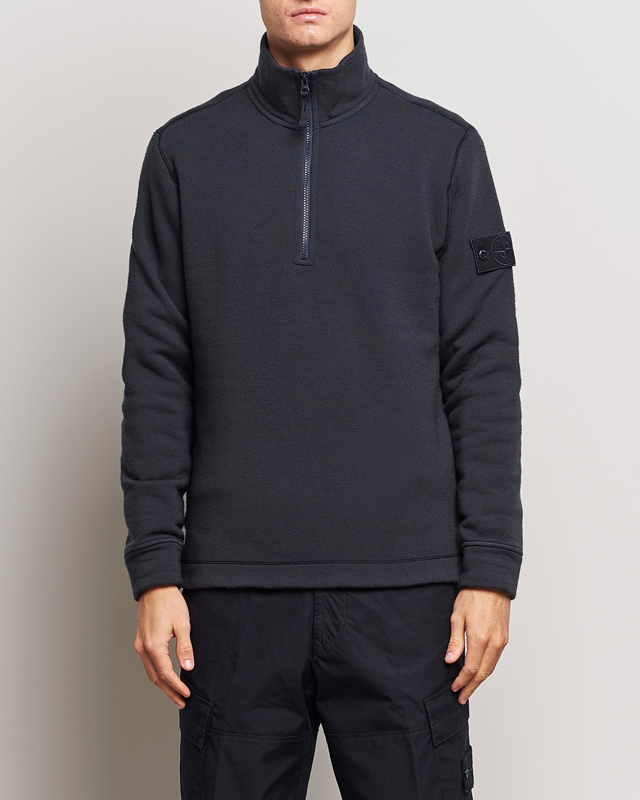Hombres | Jerséis y prendas de punto | Stone Island | Ghost Piece Wool Fleece Half Zip Navy Blue