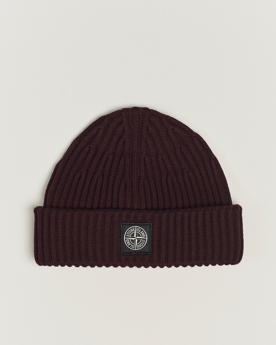 Hombres | Stone Island Full Rib Wool Beanie Dark Burgundy | Stone Island | Full Rib Wool Beanie Dark Burgundy