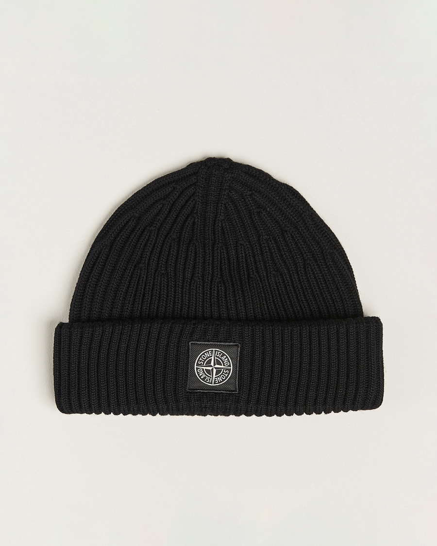 Hombres | Stone Island Full Rib Wool Beanie Black | Stone Island | Full Rib Wool Beanie Black
