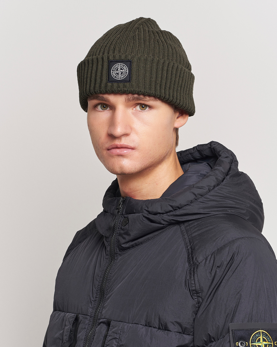 Hombres | Stone Island Full Rib Wool Beanie Olive | Stone Island | Full Rib Wool Beanie Olive