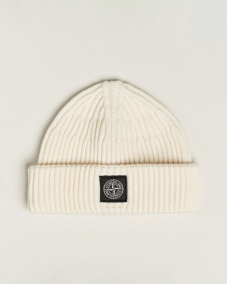 Hombres | Stone Island Full Rib Wool Beanie Natural | Stone Island | Full Rib Wool Beanie Natural