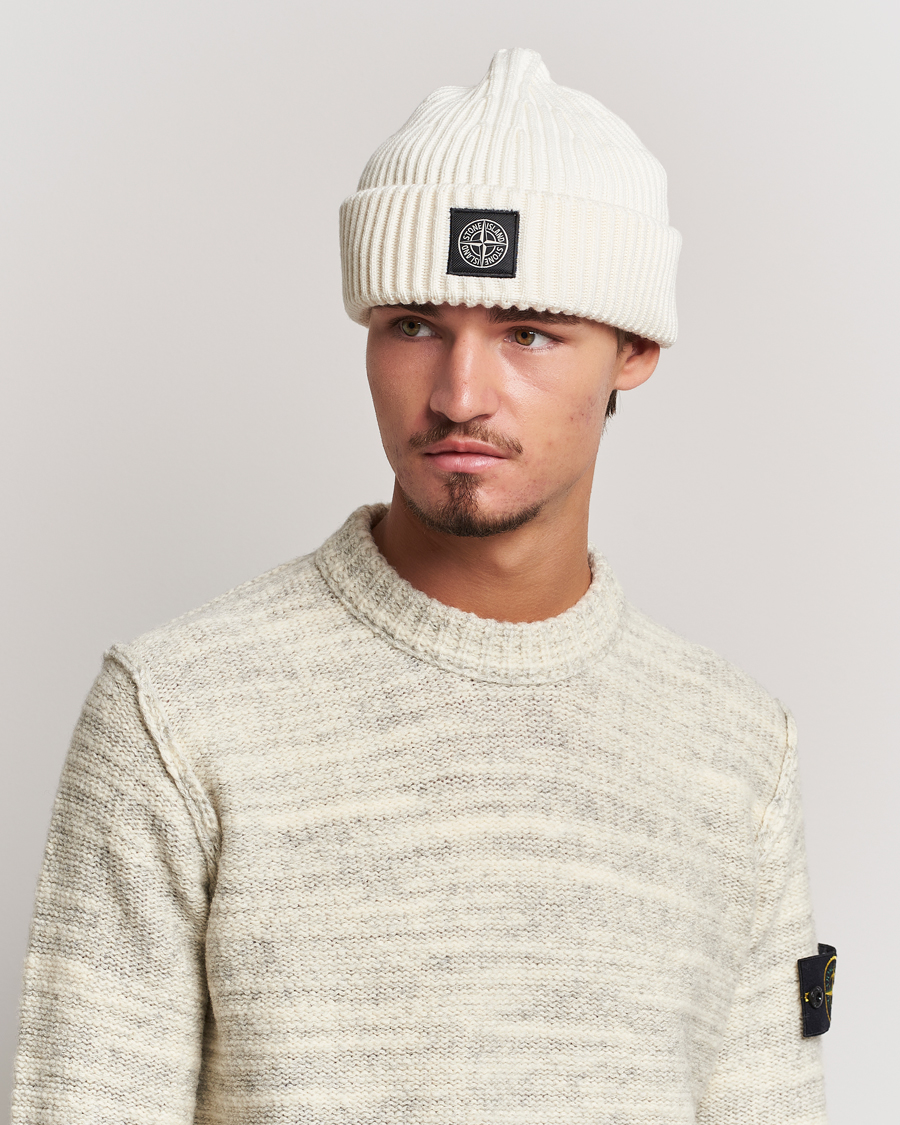 Hombres | Stone Island Full Rib Wool Beanie Natural | Stone Island | Full Rib Wool Beanie Natural