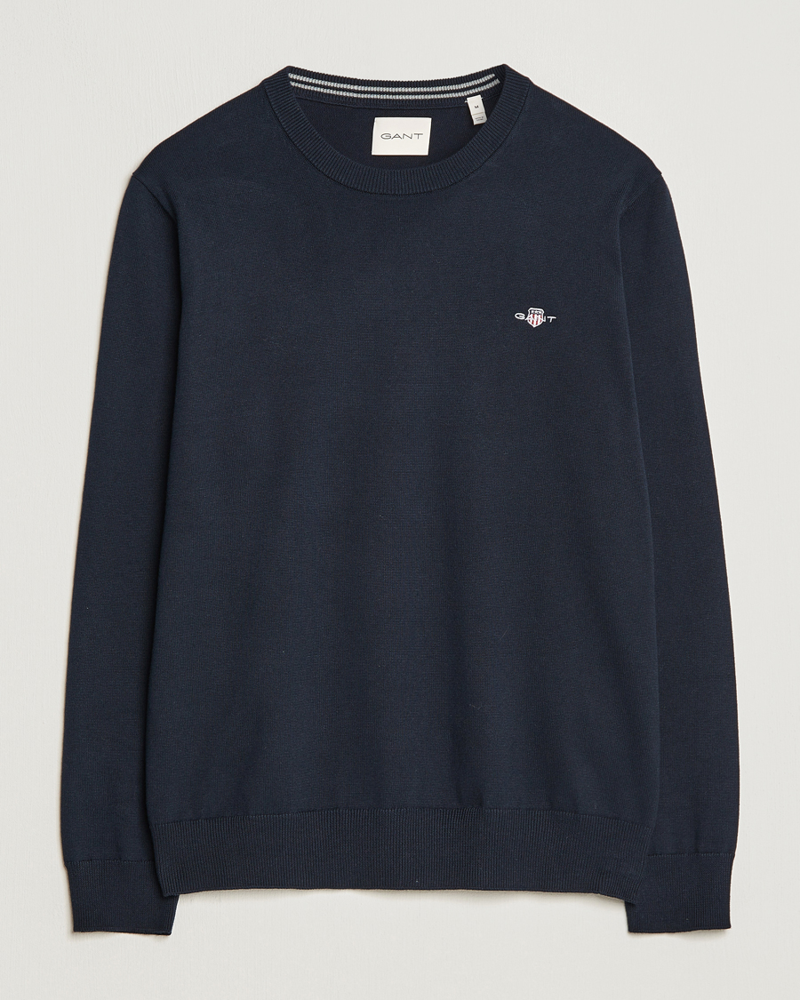 Hombres | Jerséis y prendas de punto | Gant | Classic Cotton Crew Neck Evening Blue
