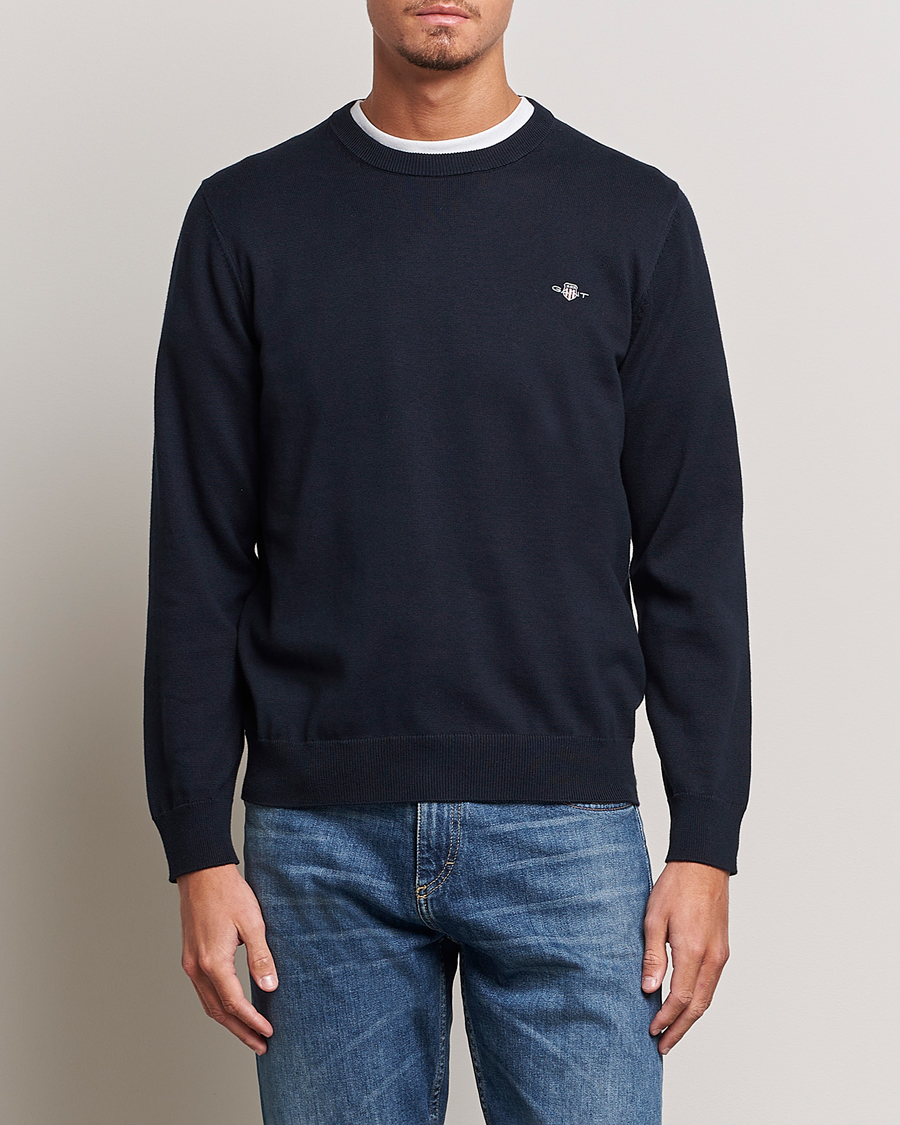 Hombres | Jerséis y prendas de punto | Gant | Classic Cotton Crew Neck Evening Blue