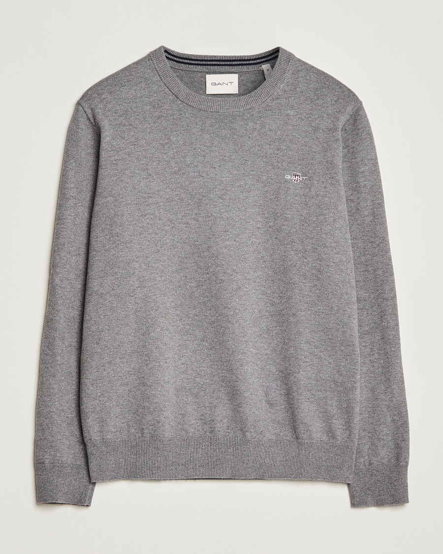 Hombres | Jerséis y prendas de punto | Gant | Classic Cotton Crew Neck Dark Grey Melange