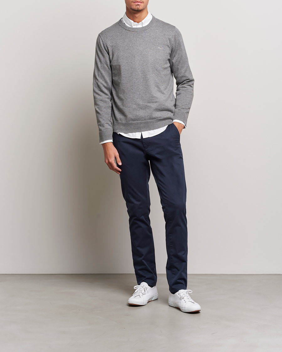 Hombres | Jerséis y prendas de punto | Gant | Classic Cotton Crew Neck Dark Grey Melange